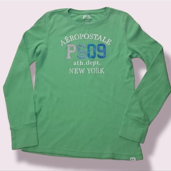 𝅺bundle of 2 Aeropstale Tops. Green Thermal. Red Collared Pullover. XL, XXL - Picture 2 of 12